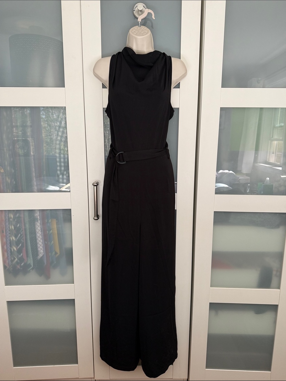 Shein Cowl Neck Sleeveless Black Belted Jumpsuit Medium